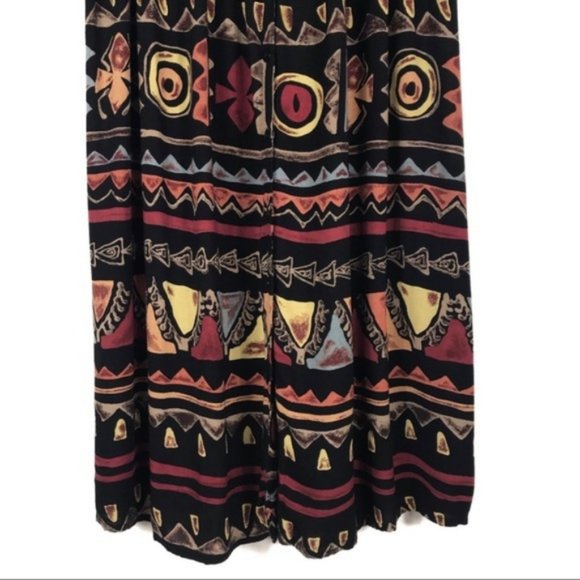 Vintage 90’s Black Aztec Tribal Print Babydoll Maxi D… - Picture 4 of 7